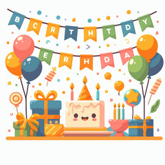 Birthday cake balloons background template