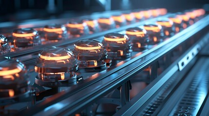 Conveyor belt with glowing robots