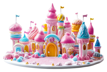 Whimsical Dessert Castle Creation Fantasy Land Food Bright Top View isolated on transparent background