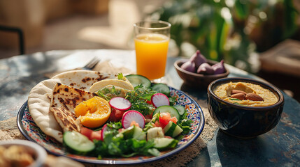 Middle Eastern Breakfast Plate With Hummus