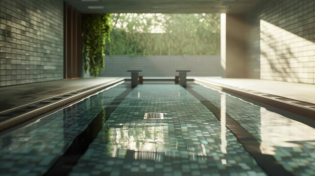 Empty lap pool with starting blocks