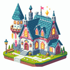 Naklejka premium A castle with a blue roof and pink trim