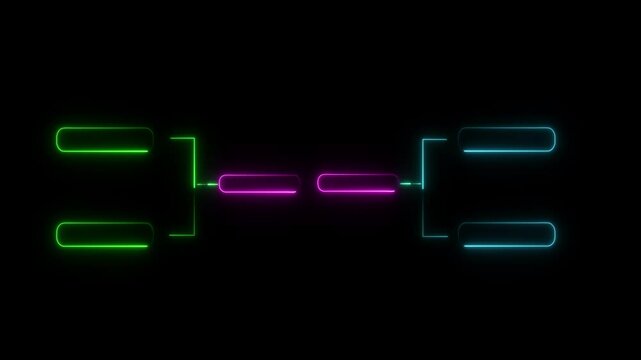 glowing neon or outline championship single elimination tournament bracket or tree diagram isolated on neon . Fields for 8 players or teams, 4 from each side. It is suitable for all kinds of sports.