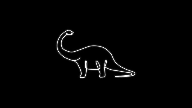 One continuous line drawing animation of a prehistoric animal dinosaur for museum icon. A giant brontosaurus with long neck isolated on white background. Wild animals theme amusement park icon