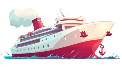 Naklejka premium Cruise ship sailing ocean, sunny day, travel, vacation