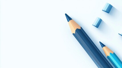 Blue pencils on white background,  creative design, education concept, website banner