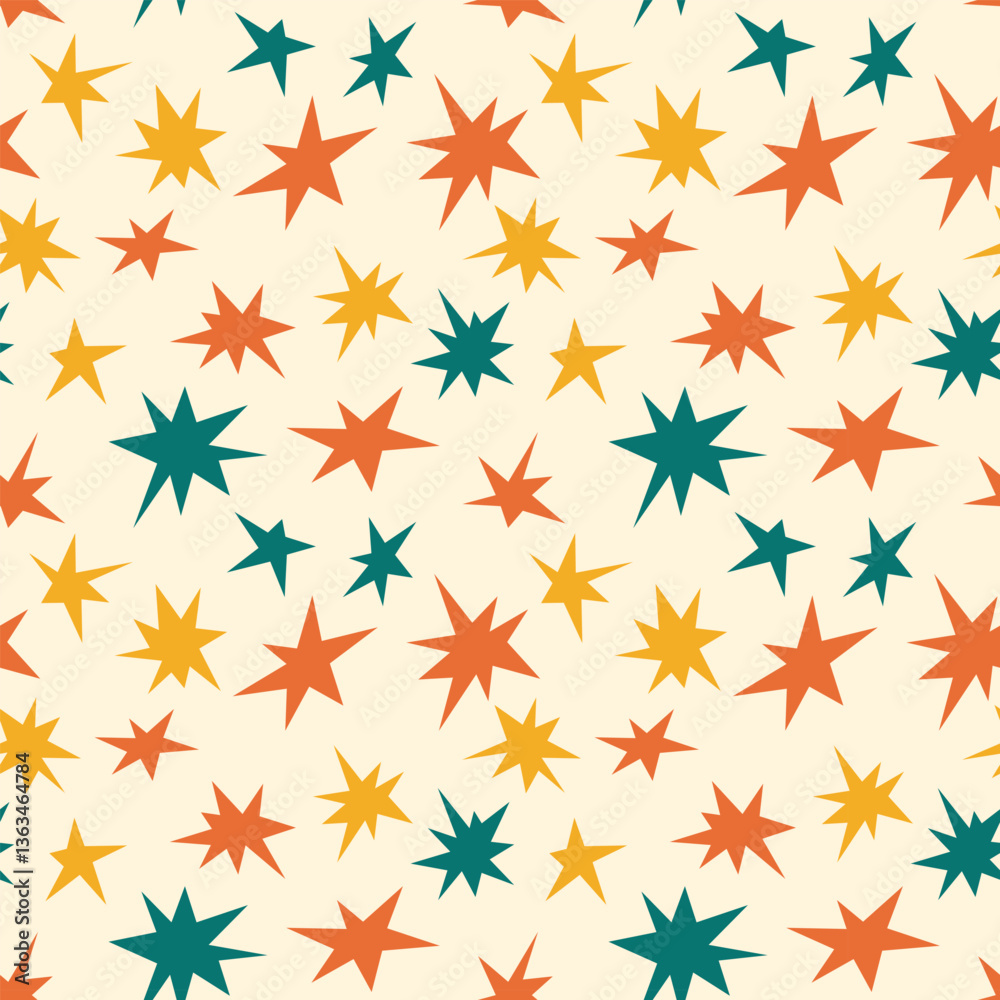 Canvas Prints seamless sharp star shape pattern. geometric spiky stars in vintage colors. abstract retro starburst