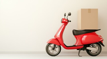Obraz premium Red scooter with delivery box indoors