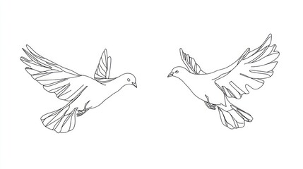 Fototapeta premium Two Birds in Flight, Line Art Design