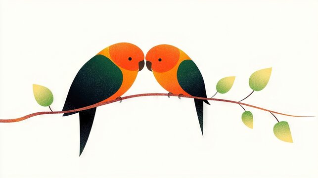   A pair of birds perched on a leafy branch above them
