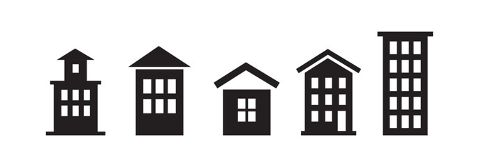 Fototapeta premium Building vector icon flat Set. House and building isolated Black and white colour