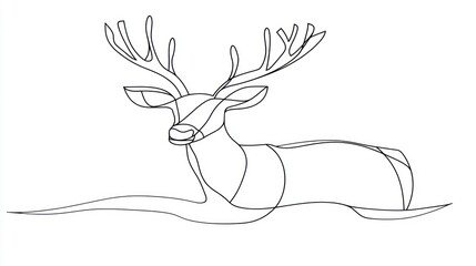 Fototapeta premium One-line drawing of a deer resting