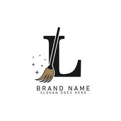 Letter L House Cleaning Broom Logo. Alphabet L Cleaning Brush Icon