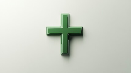 Obraz premium Green cross on white background, spiritual concept, religious symbol, graphic element
