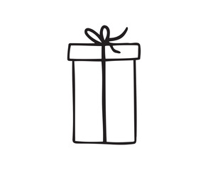 Hand drawn gift box isolated doodle outline. Present box