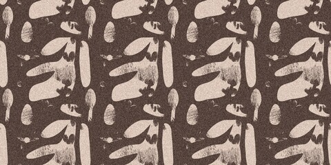 Mocha brown linen floral patterns seamless patterns border design. Endless textured flower graphic ribbon edge. Mottled soft natural calm mood for cottage core banners.