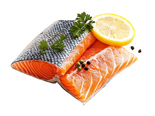 Fresh Salmon Fillets with Lemon and Peppercorns, PNG