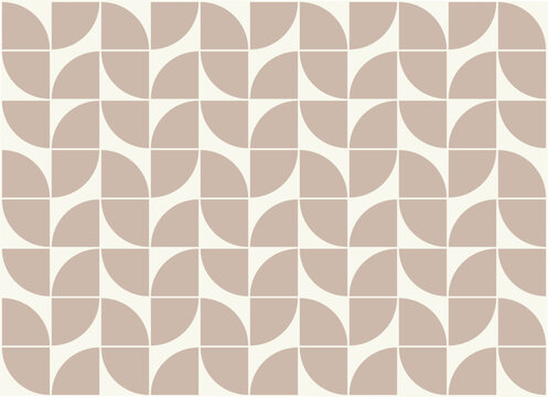 Seamless mid century modern geometric leaves pattern in beige and pastel pink. Graphical illustration for a unique wall decor, textiles and interior design.