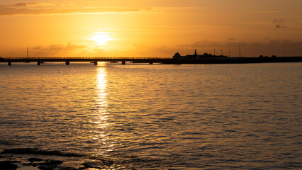 Waves on the shore of the Atlantic Ocean at sunset, Lanzarote