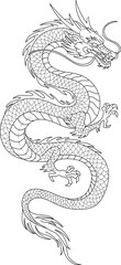 神秘的な東洋の龍の線画イラスト