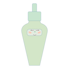 Cute Funny Smiling Bottle Character Icon, Positive Childish Cosmetic product Element Hand Drawn Doodle Art. Skincare Container Symbol Baby Nursery Decor Element. 