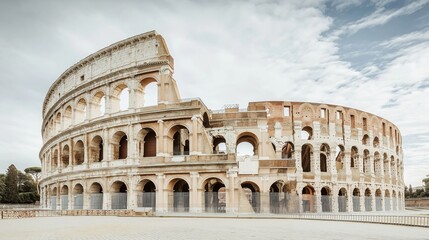 Naklejka premium Exploring the historical ruins of the Colosseum in Rome, highlighting architectural beauty and ancient craftsmanship