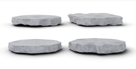 Rock stone podium set isolated background 3d rendering	
