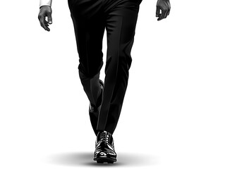 A man in formal attire walking forward confidently with purpose