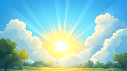 Fototapeta premium Bright Sunlight and Clear Blue Sky Illustration in Natural Colors for Designs