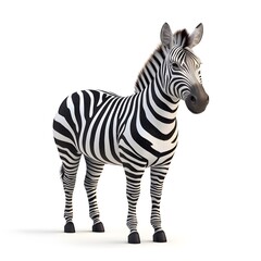 Obraz premium Striped Zebra Standing Isolated on White Background Wildlife Animal