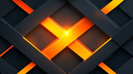 Interlocking matte black bars with vibrant orange accents creating a dynamic design