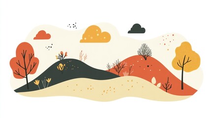 Naklejka premium Autumn Hillscape Illustration