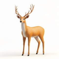 Fototapeta premium A Young Male Deer with Antlers Stands Gracefully Isolated on White Background