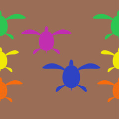 Horizontal pattern  colored turtle. Hand drawn.