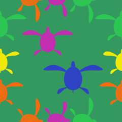 Seamless doodle colored turtle. Hand drawn.