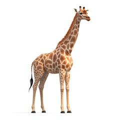 Fototapeta premium Majestic Giraffe Standing Tall on White Background African Wildlife Animal