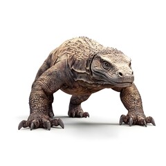 Fototapeta premium Powerful Komodo Dragon Walking Forward on White Background Wild Animal Reptile Indonesia