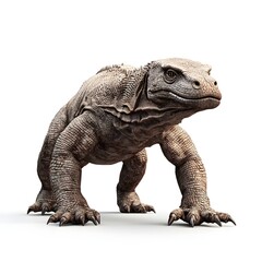 Obraz premium Powerful Komodo Dragon Reptile Standing on White Background Wildlife Animal Image