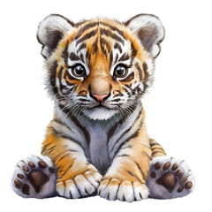 Obraz premium Adorable and Playful Tiger Cub with Striking Features and Expression Isolated on a Transparent Background