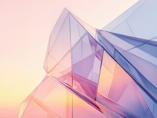 Abstract pastel-colored glass structure, geometric shapes and architectural design.