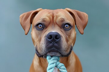 Obraz premium Dog holding rope, close-up portrait