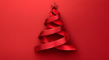 Elegant Christmas Tree Made of Red Satin Ribbon for Festive Decorations