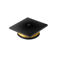 Realistic Black graduate cap. 3D Graduation Doctoral hat.