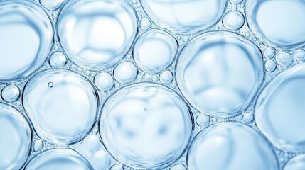 Delicate, translucent bubble clusters creating intricate, mesmerizing pattern, symbolizing purity and serenity, perfect for clean, fresh, skincare related visual concepts