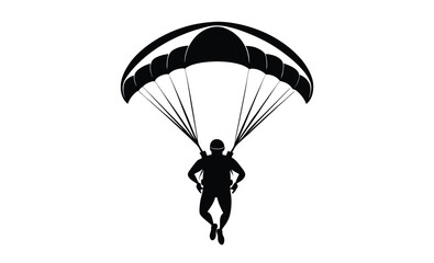 Paraglider with parachute silhouette, ski parachute gliding silhouette vector, paraglider vector illustration, Paragliding Parachute Silhouette 