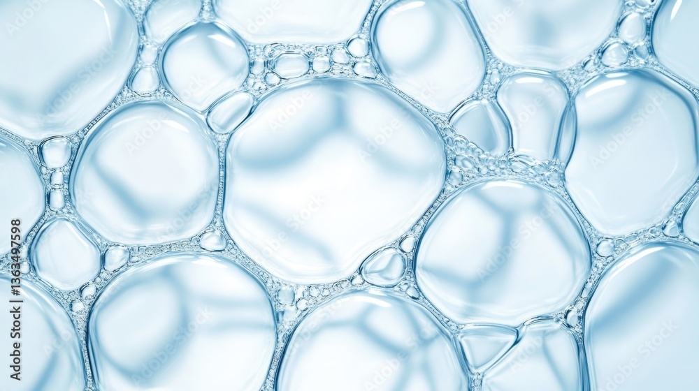 Poster translucent light blue soap bubbles forming delicate, interconnected cellular network, generating et