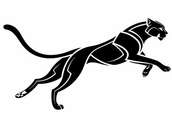 Obraz premium Jumping panther silhouette with extended legs and raised tail in fast leaping motion vector art