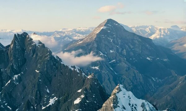 Cinematic Drone Aerial View of Snow Mountain Peak Nature Countryside