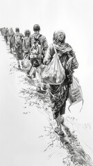 Obraz premium Sketch of a group of women wearing hijabs walking.