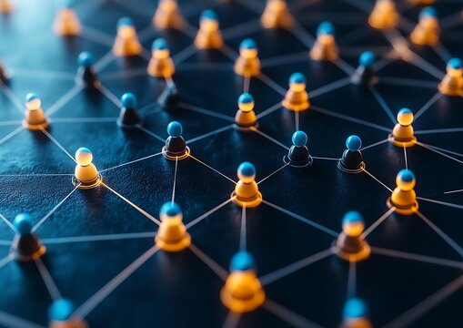 Network representation showing nodes linked to each other using connection lines